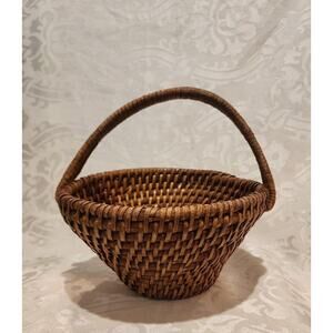 Vintage Hand Woven Gathering Basket With Handle